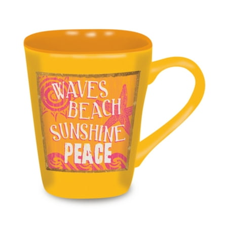 - Beach Sign Waves Sunshine Peace Sunny Yellow 15 Ounce Coffee Latte Love Mug