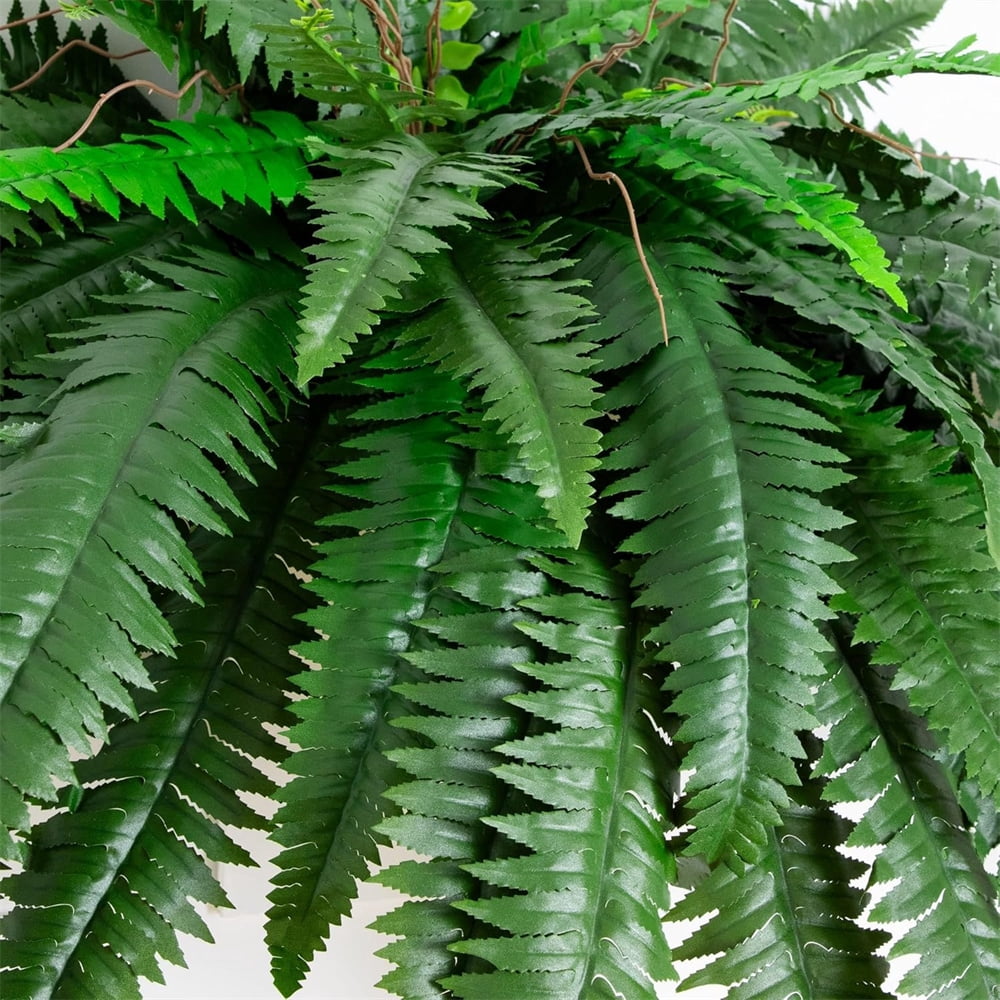 HXRH 2Pcs Artificial Fern Plants 24 Inch Realistic UV Resistant Artificial Boston Ferns Large Hanging Fake Plant Wall Decor for Garden Porch Patio Home Decor