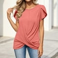 thumbnail image 5 of Cmfcve Tops for Women Pleated Puff Short Sleeve Crew Neck Summer Blouses Casual Loose Fitted Twist Front T Shirts, 5 of 7