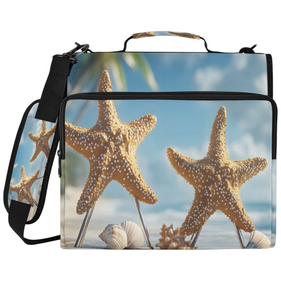 ALAZA Zipper Binder Starfish on Seaside Pattern 2 inch 3 Ring 500 Sheet Capacity Trapper Keeper File Folder Organizer Bag