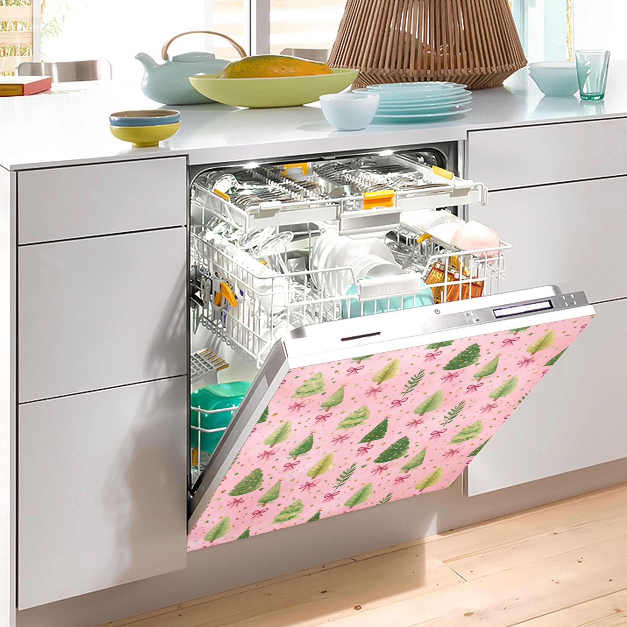 Dishwasher Magnetic Refrigerator Magnet Cover Sticker Home Decorative 23"x26" Cute Christmas Tree Pattern