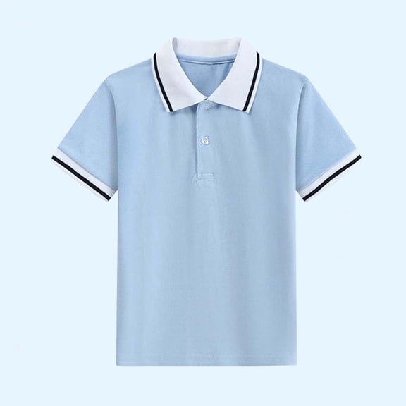 CYRBOKO Boys Polo Shirts, Cotton Short Sleeve Summer Collared School Uniform Tops Blue Size 11-12 T