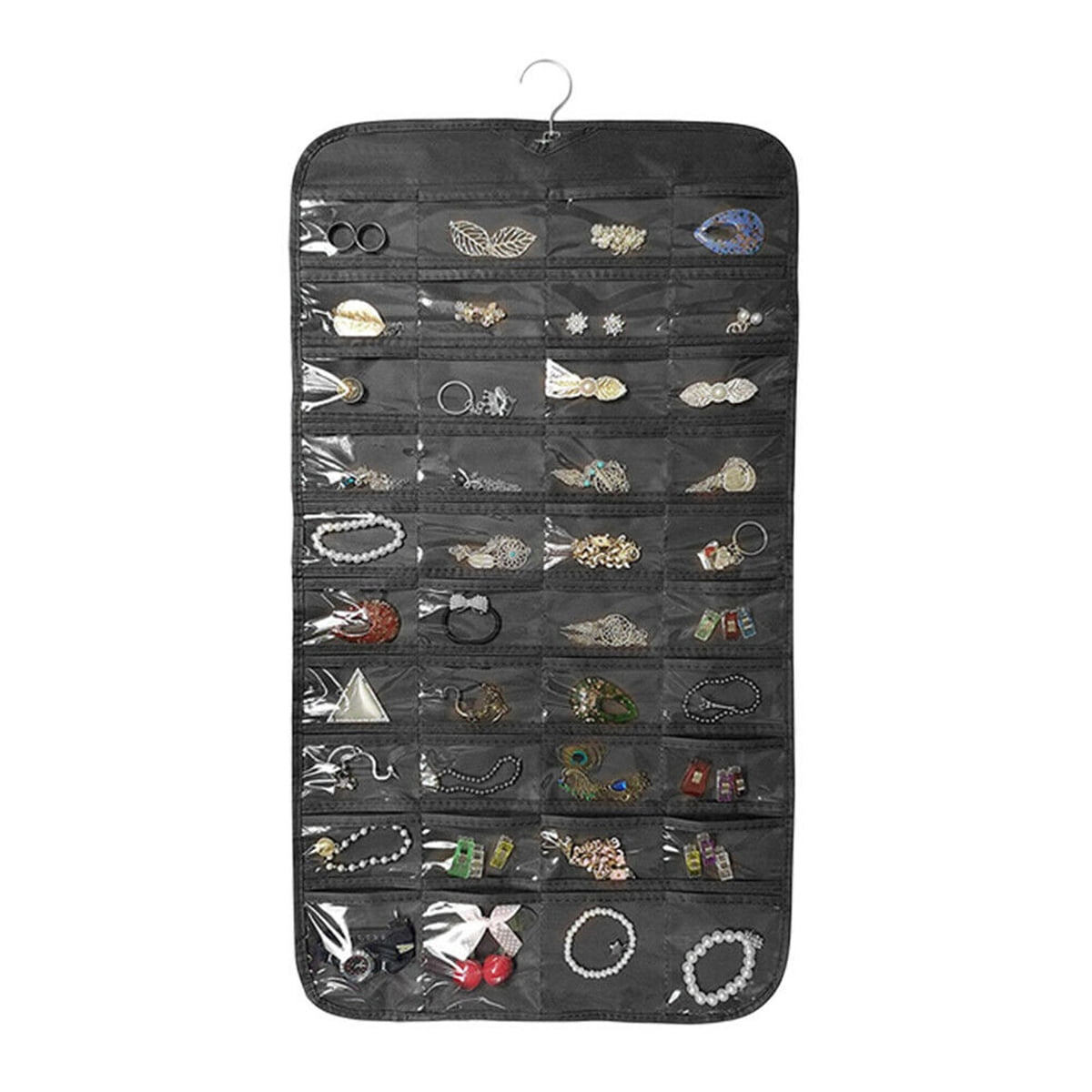 "Closet Hanging Jewelry Organizer Necklace Storage Holder Travel Display Case Bag, Double Sided