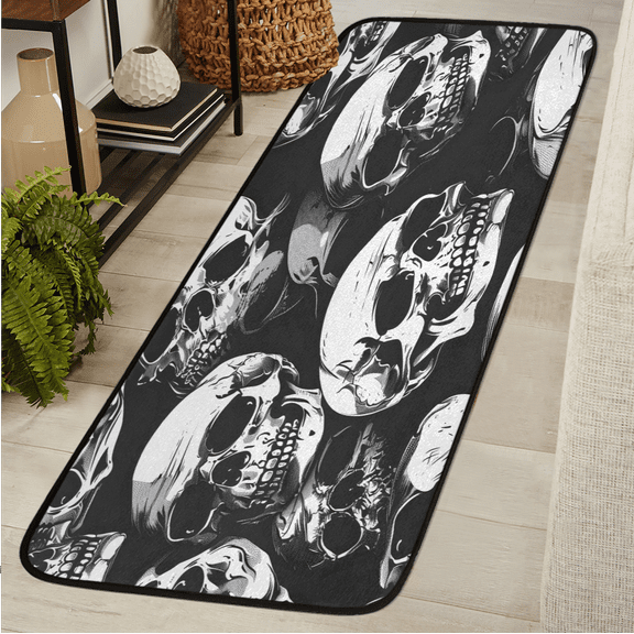 CURLYOOT Skull Gothic Skeleton Runner Rug 2'x6' Washable Kitchen Runner Rug Indoor Non Slip Laundry Rugs Floor Carpet for Hallway Kitchen Entryway Bedroom Living Room