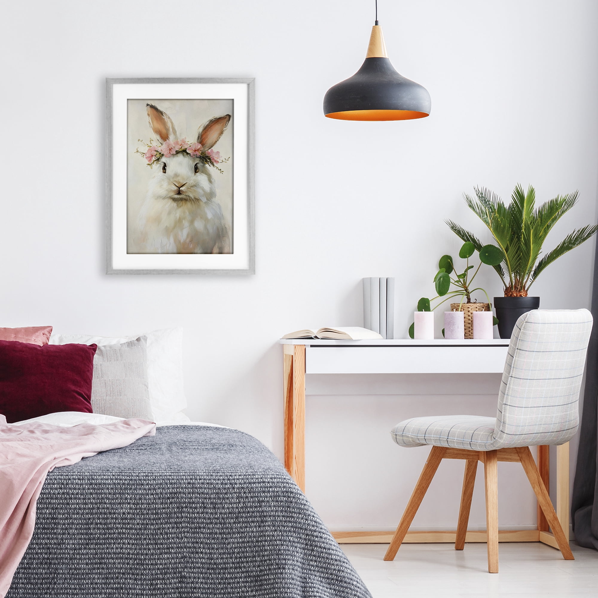 Stupell Industries Bunnykins with Pink Crown Gray Framed Print Under Glass, design by Tina LeCour