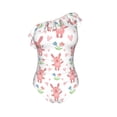 thumbnail image 4 of Yiaed Hello Rabbit Print Women One Piece Swimsuits Tummy Control One Shoulder Bathing Suits Pattern Ruffle Swimwear-Small, 4 of 8