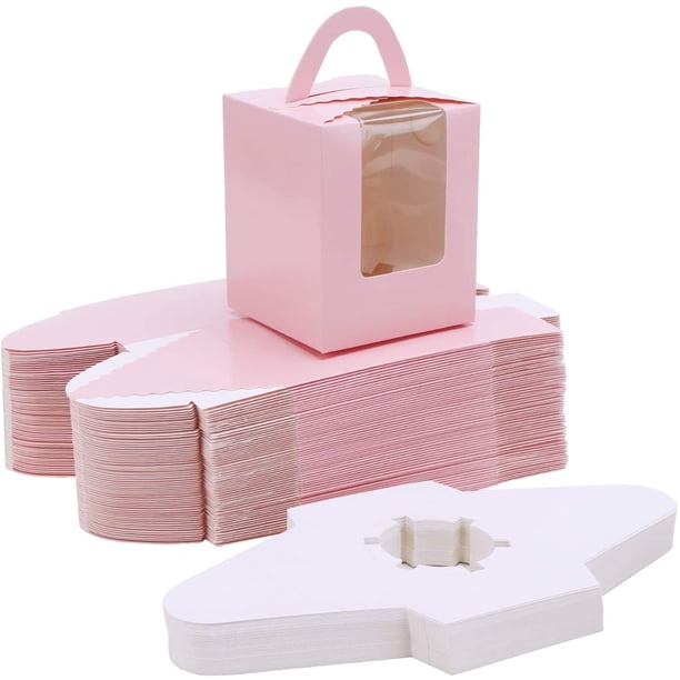 Caja para magdalenas, 30 piezas de color rosa, contenedor individual para cajas de magdalenas, caja de regalo de papel portátil para muffins con asa de ventana para bodas, fiestas de cumpleaños, caja de refrigerios rosa ER