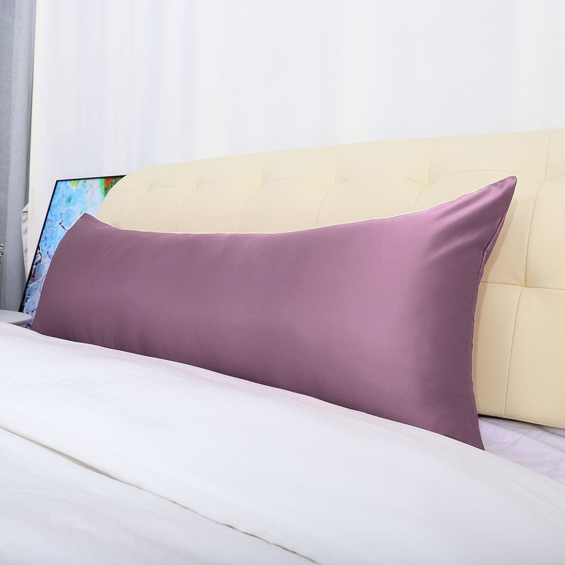 Unique Bargains Luxury Silky Satin Body Pillow Case Mauve 20" x 60"