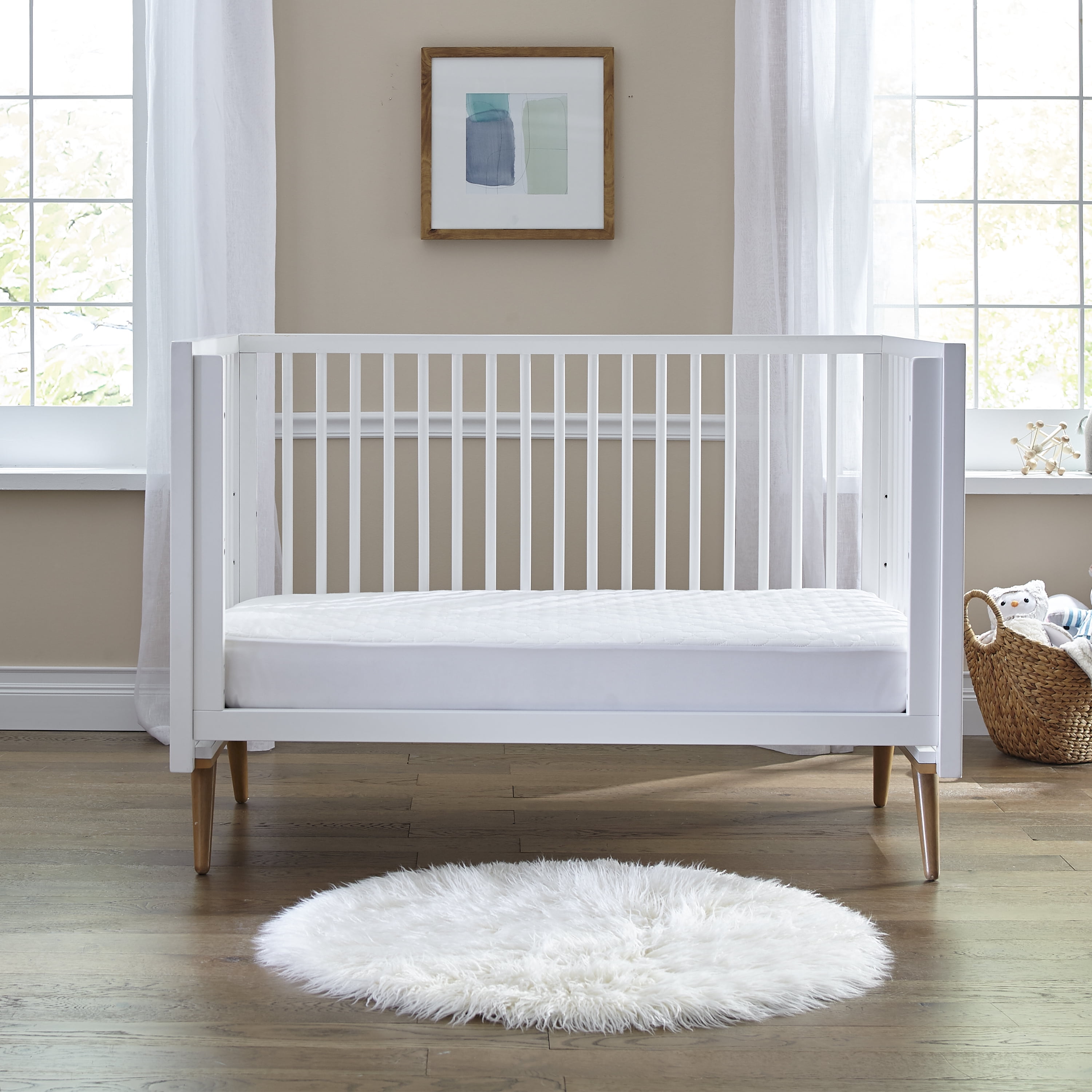 Sealy Total Stain Protection Waterproof Fitted White Crib Mattress Pad, Crib/Toddler Bed Protector, 52" L x 28" W