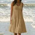 thumbnail image 4 of adviicd Sortir Robes pour les Femmes Femmes Robes d'Été Col Rond Manches Courtes Taille Cravate Volant Décontracté une-Ligne Robe Kaki, XL, 4 of 4