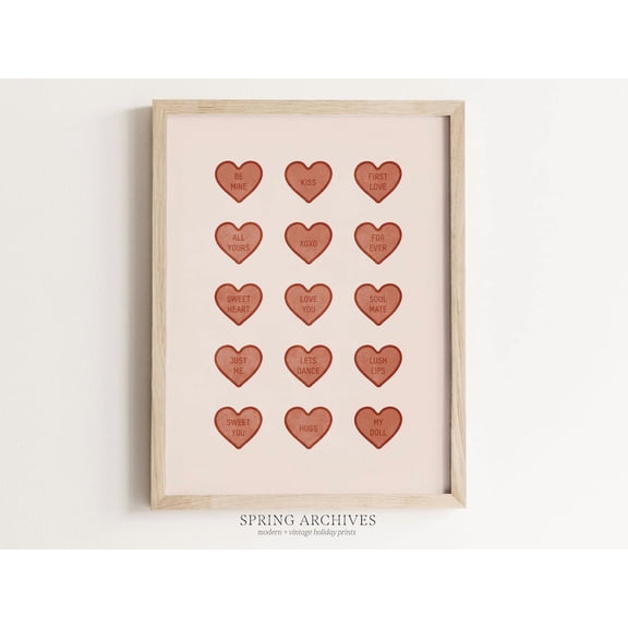 Valentines Candy Hearts Art Poster, Valentines Day Wall Art, Red Valentines Home Decor, Modern Valentines Poster, Unframed Poster Size 8x12 F03.1.14l2310