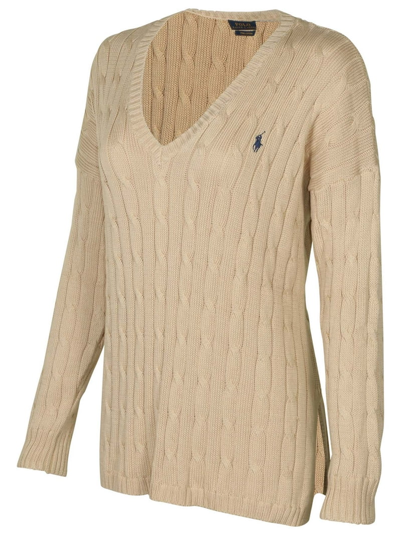 Polo Ralph Lauren Women's Cable Knit V-Neck Pony Sweater - Walmart.com