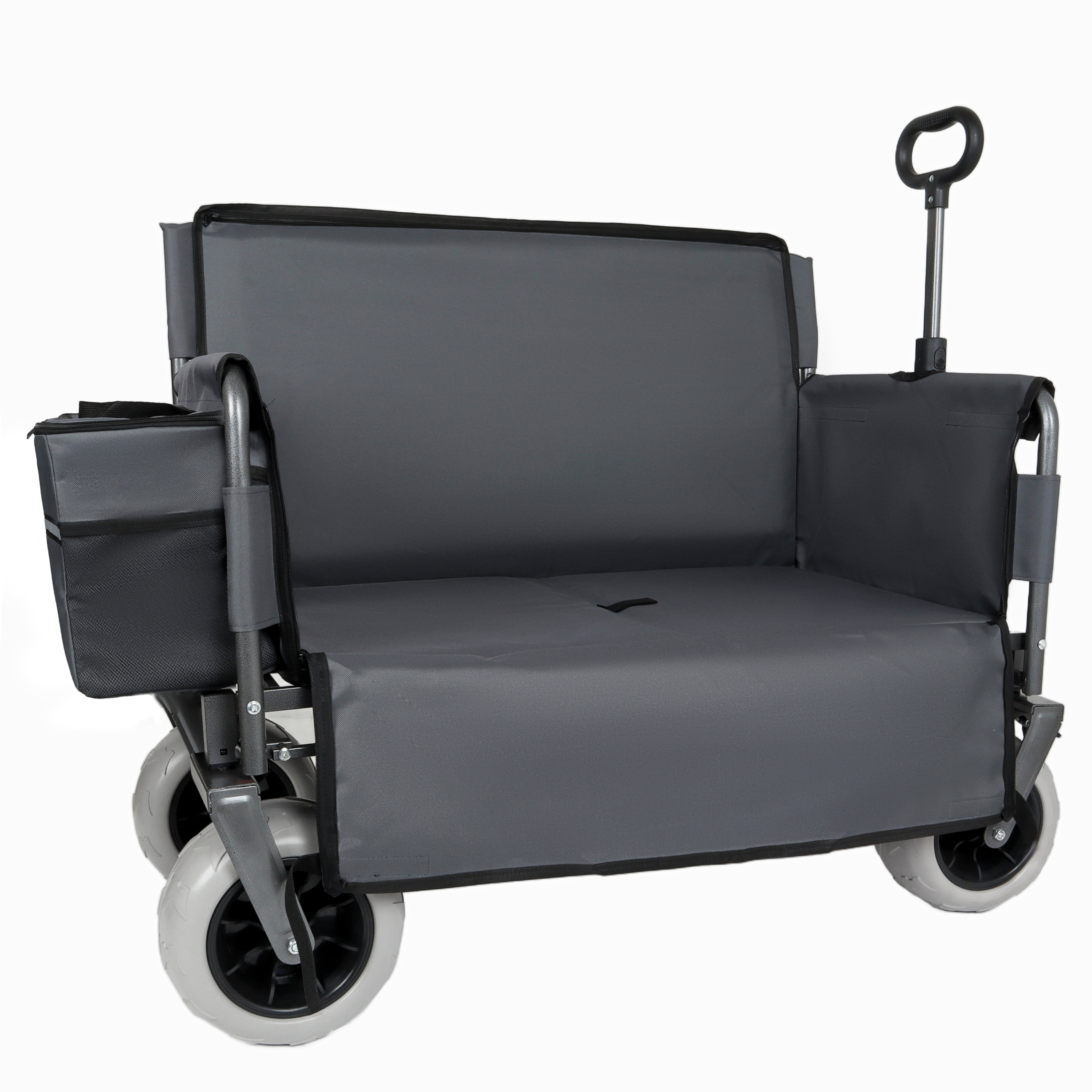 3-in-1 Folding Wagon with Bench Seat, Patent Protected, 500lbs Capacity, 9"x4" Beach Tires, Includes 1 Ice Pack