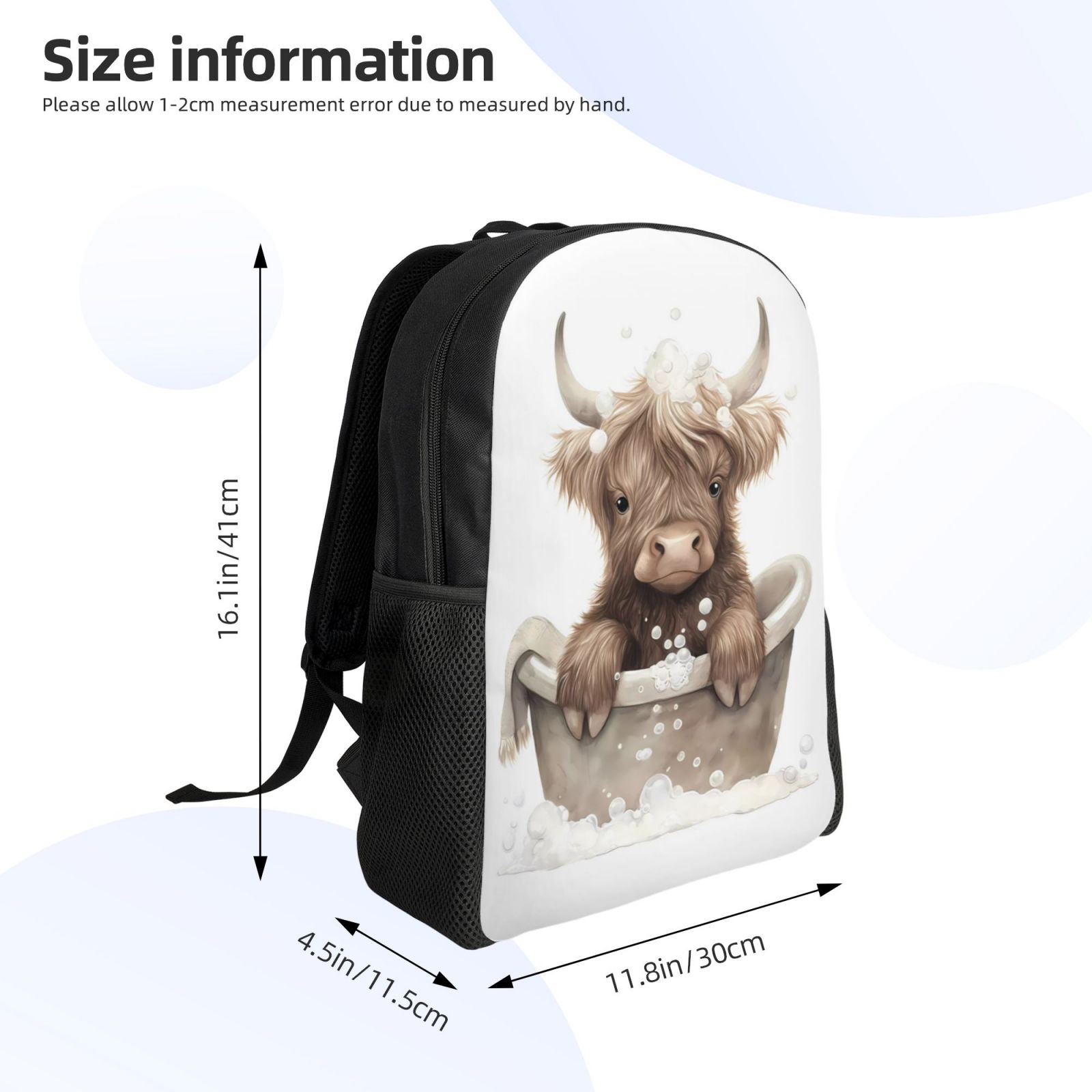 Horeoi Cute Cow Bath Print Waterproof 600D Oxford Laptop Backpack for School Travel Work - Lightweight Durable Bag with Adjustable Straps