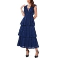 thumbnail image 1 of Vestido de encaje para mujer INSPIRE CHIC para invitada de boda, cóctel, noche, con volantes, mangas tipo capucha, vestido maxi en capas A-Line, M azul, 1 of 6