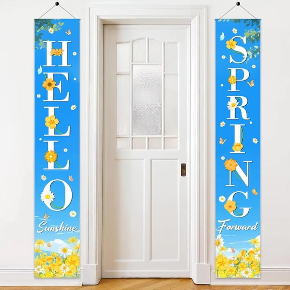 Hello Spring Porch Banner Decorations - Sunshine Forward Daisy Decorative Floral Porch Sign Spring Decor, Front Door Hanging Door Banner for Yard Indoor and Outdoor