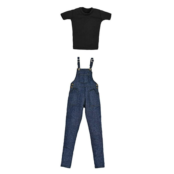 Camiseta y pantalones vaqueros con tirantes para mujer, disfraz en miniatura, ropa para vestir muñecas de 12 pulgadas, figuras en miniatura, accesorio