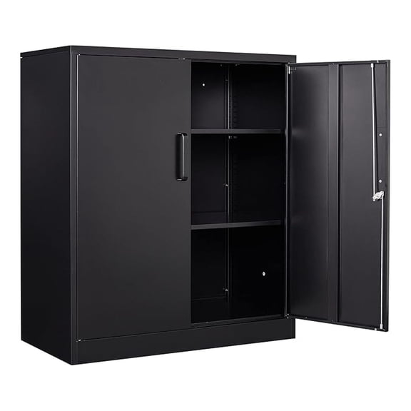 Metal Storage Cabinet Locked Steel Cabinet with 2 Adjustable Shelves,Office Cabinet Locking Tool Cabinets,Kitchen Storage Cabinets Metal Locker Small Counter Height Storage Cupboard 36" H