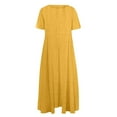 thumbnail image 4 of New Summer Arrivals SMihono Plus Size Flowy Casual Cotton Linen Dress for Women Crewneck Short Sleeve Summer Loose Maxi Dress with Pockets Yellow XXL, 4 of 4