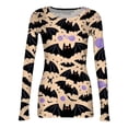 thumbnail image 4 of Satingcolo Halloween Shirts for Women Long Sleeve Crew Neck Slim Fitted Basic Top Funny Ghost Bat Pumpkin Graphic Ribbed Shirts Khaki XL, 4 of 6
