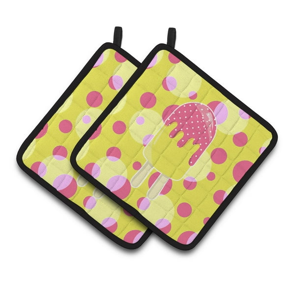 Caroline's Treasures Ice Pop Popcicle Pink Yellow Pair of Pot Holders