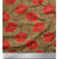 thumbnail image 1 of Soimoi Brown Rayon Crepe Fabric Text,Eiffel Tower & Lips Women Print Sewing Fabric Yard 46 Inch Wide, 1 of 1