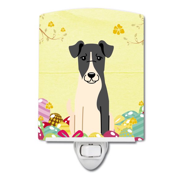 Caroline's Treasures BB6098CNL Easter Eggs Smooth Fox Terrier Ceramic Night Light, 6x4x3", multicolor