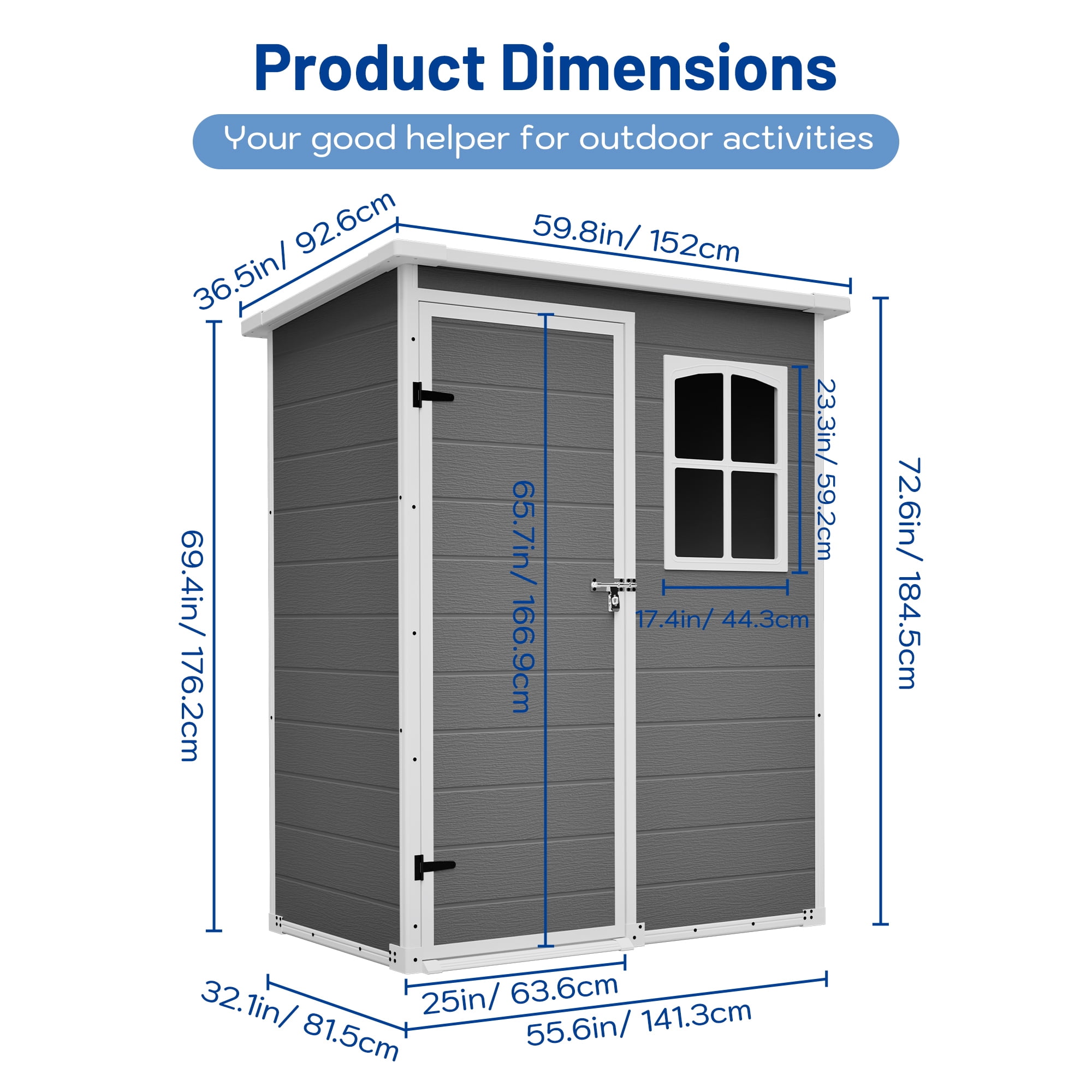 Leumius 5x3FT Gray Resin Outdoor Storage Shed with Floor, Waterproof Lockable Design and Window, Tool & Garden Storage for Backyard, Patio, Lawn