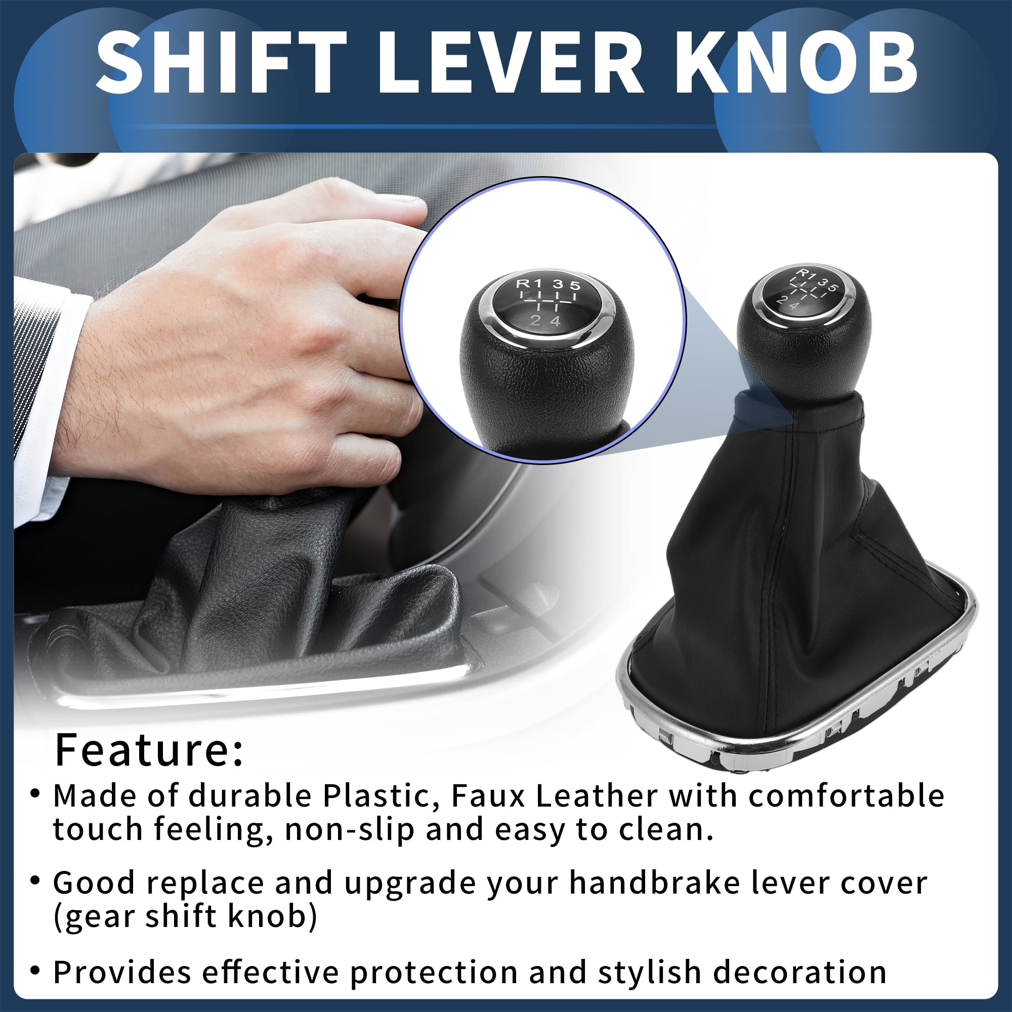 Unique Bargains 5 Speed Manual Gear Shifter Knob with Cover, Front Gearbox Stick Shifter Lever Knob for Chevrolet Cruze 2008-2015 Plastic Faux Leather Black, 1 Pc