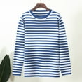 thumbnail image 4 of Savings Striped Sweater for Women Long Sleeve Round Neck Trendy Casual Knitted Tops Pullover Jumper Knits Blue,L, 4 of 5