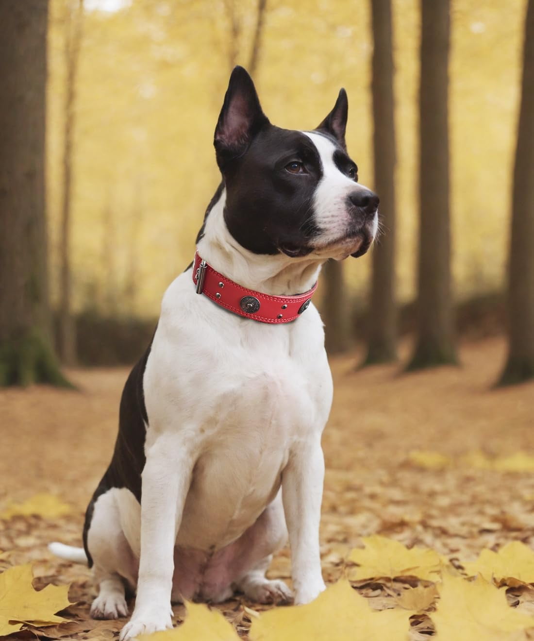 TJOUL Leather Dog Collar, 2 inches Wide Heavy Duty Genuine Leather Collars, Handmade, Soft, and Luxury, Eye-catching Best Choice for Large and Medium Breed Dogs 22.5-26.5 inches