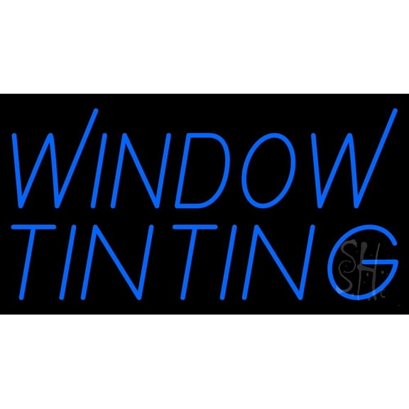 Blue Window Tinting 1 LED Neon Sign 20 x 37 - inches, Clear Edge Cut Acrylic Backing, with Dimmer - Bright and Premium built indoor LED Neon Sign for automotive store, and mall.