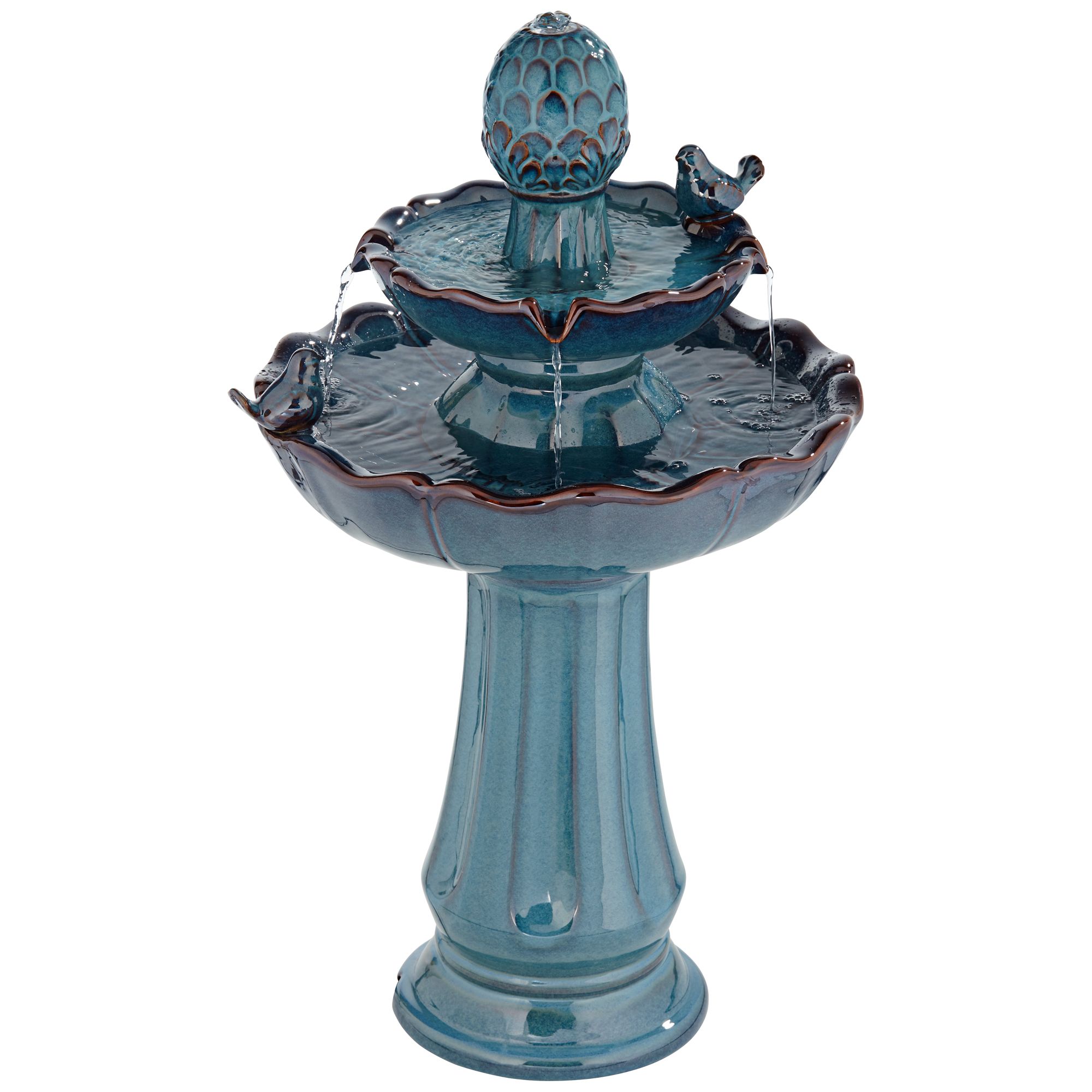 Bathing Bird 28 1/4" High Large Asian Outdoor Decor Turquoise Ceramic Floor Fountain 2-Tier Outside Garden Patio