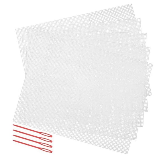 YIEMEEN 5 Pcs Plastic Mesh Canvas Sheets with Needle for Embroidery and Crafting Project