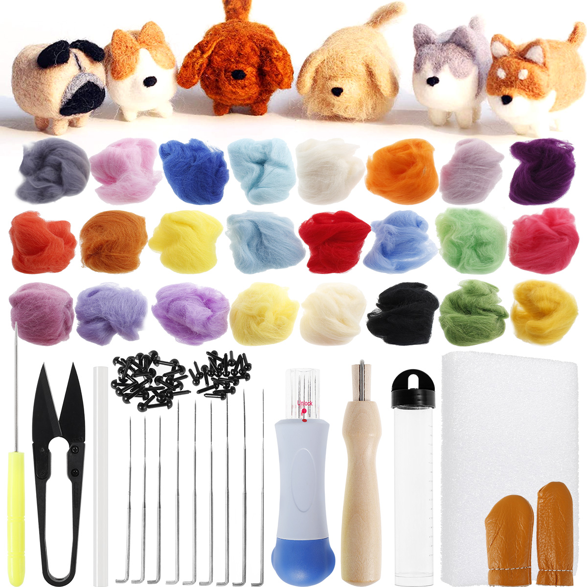 Austok Needle Felting Kit, 24 Colors Wool Roving, Needle Felting Starter Kit,Wool Felt Tools with Felting Tool Instruction Included for Felted Animal