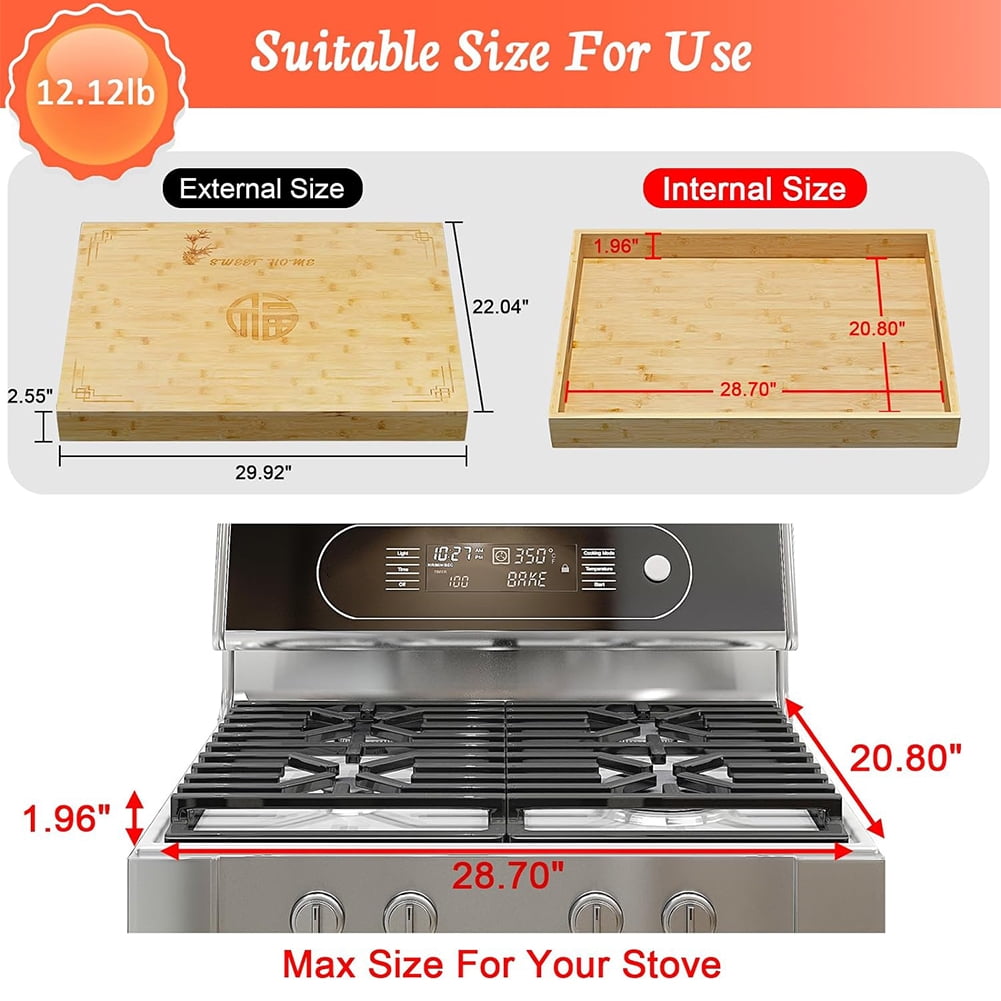 golytefs Bamboo Stove Top Cover And Cutting Board Large Noodle Board for Gas Stovetop