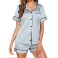 thumbnail image 5 of DAKIMOE Womens Silky Satin Pajama Set Short Sleeve Shirt with Shorts 2 Piece Pjs Sets Soft Silk Sleepwear Nightwear Button-Down Loungewear S-XL, 5 of 8