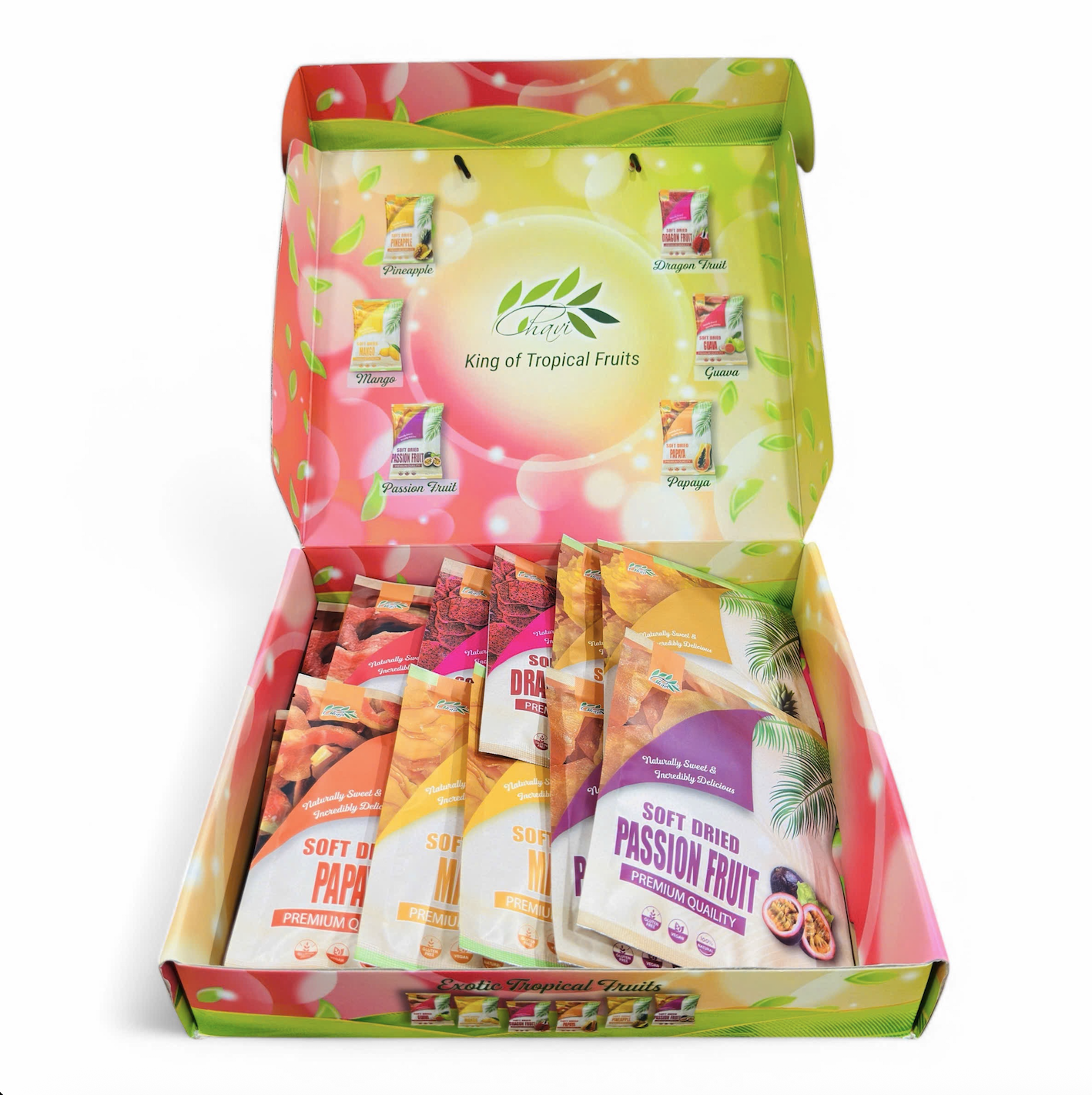 CHAVI Soft Dried Exotic Tropical Fruits | Pack of 12 | Gift Box - Low or No Sugars or Preservatives - Non-GMO, Vegan, Gluten-Free | 480 g