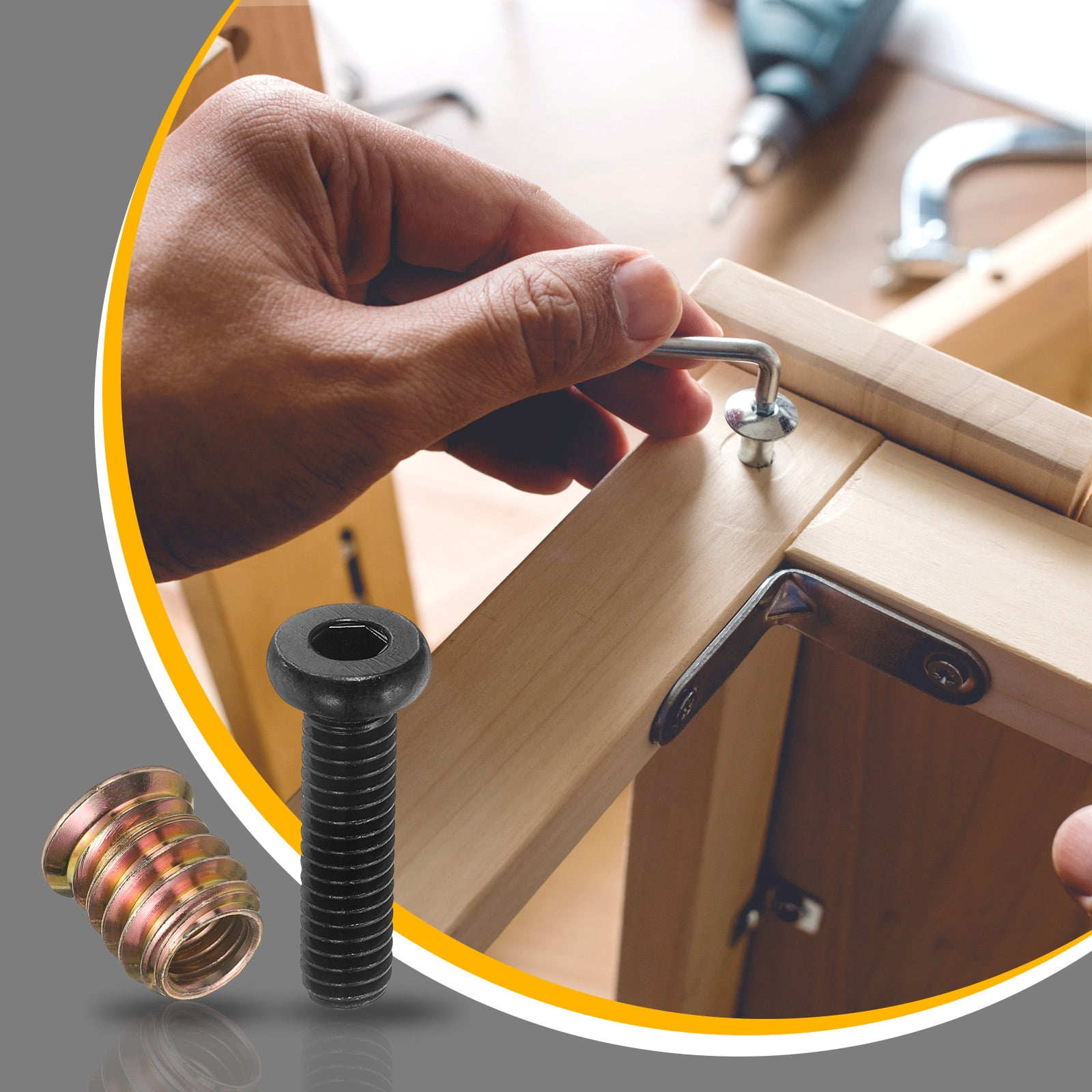30Sets 5/16 x 1-5/32" Furniture Screw Threaded Inserts for Wood, 5/16 x 19/32" Inserts Nut Bolt Fastener Connector with Hex Socket Drive Mount for Secure Joints