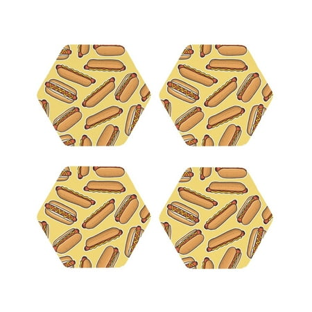 

Junzan Hot Dogs Print Coasters for Drinks - Leather Coasters Set of 4 for Coffee Table for Housewarming/Kitchen/Bar/Decor-Hexagon