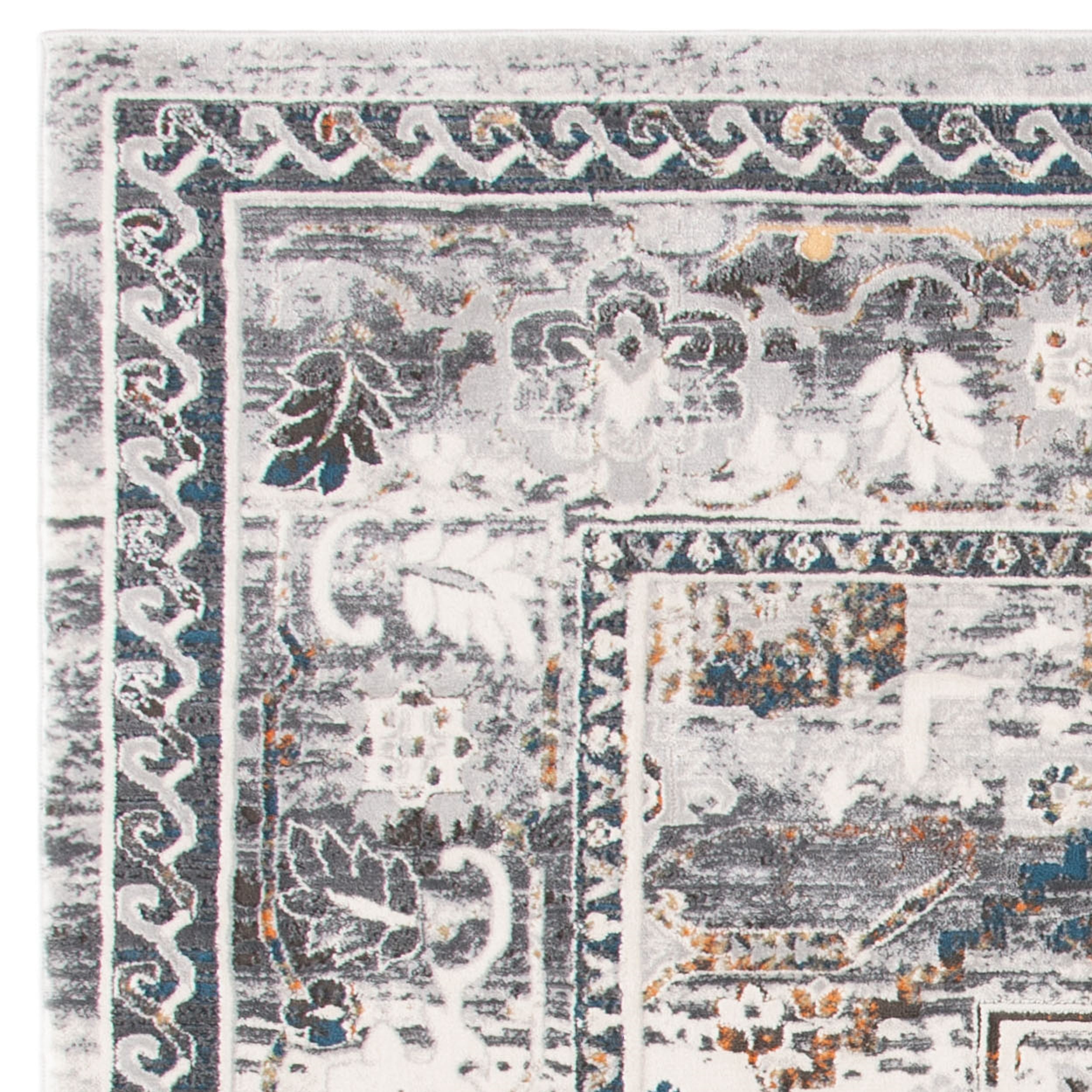 SAFAVIEH Alhambra Leptis Floral Bordered Area Rug, Grey/Cream, 6'7" x 6'7" Square