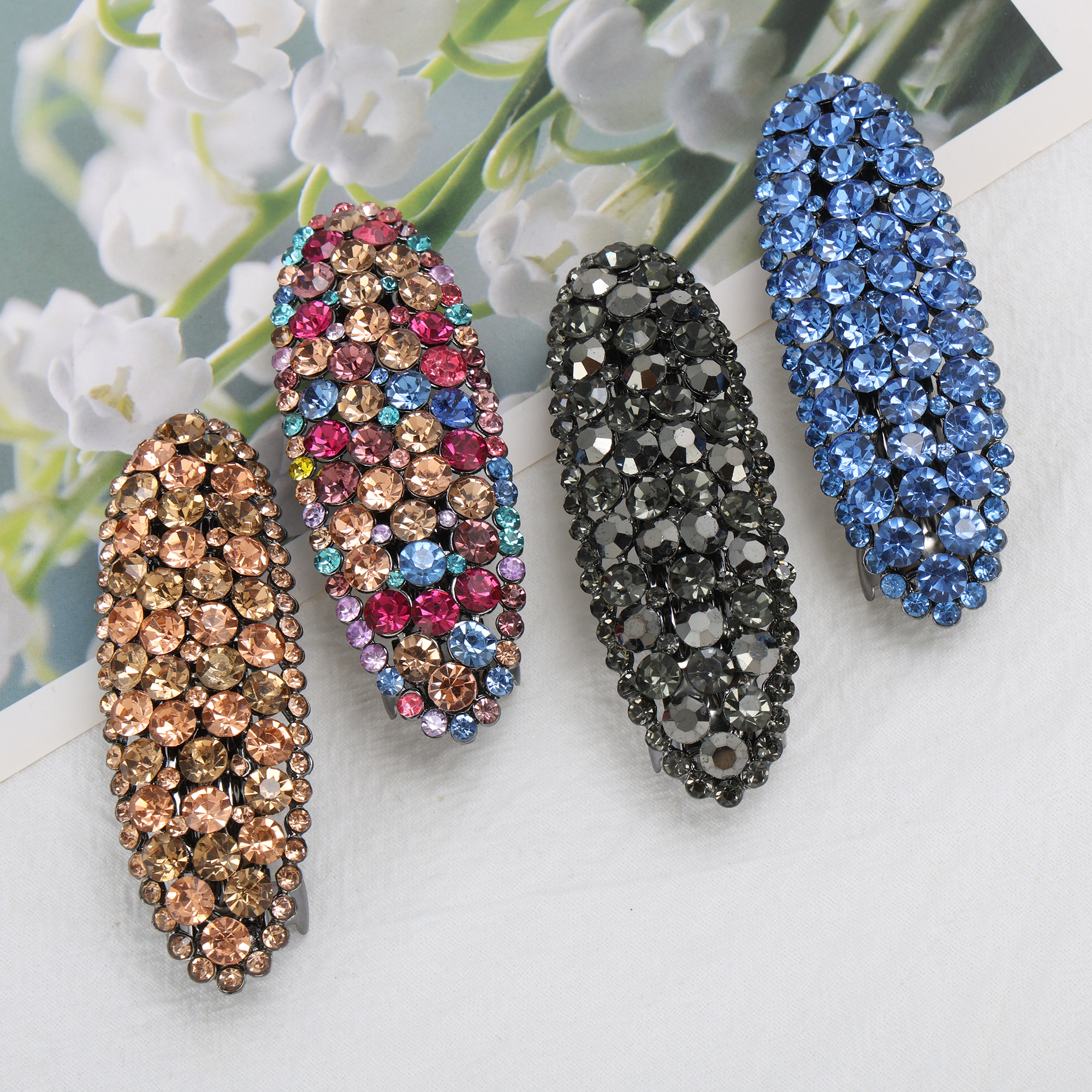 Unique Bargains Oval Rhinestone Hair Barrette All Styles Champagne, Gold Tone