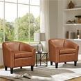 thumbnail image 7 of Yaheetech Faux Leather Barrel Chair with Curved Armrest and Removable Seat Cushion, Brown, 7 of 7