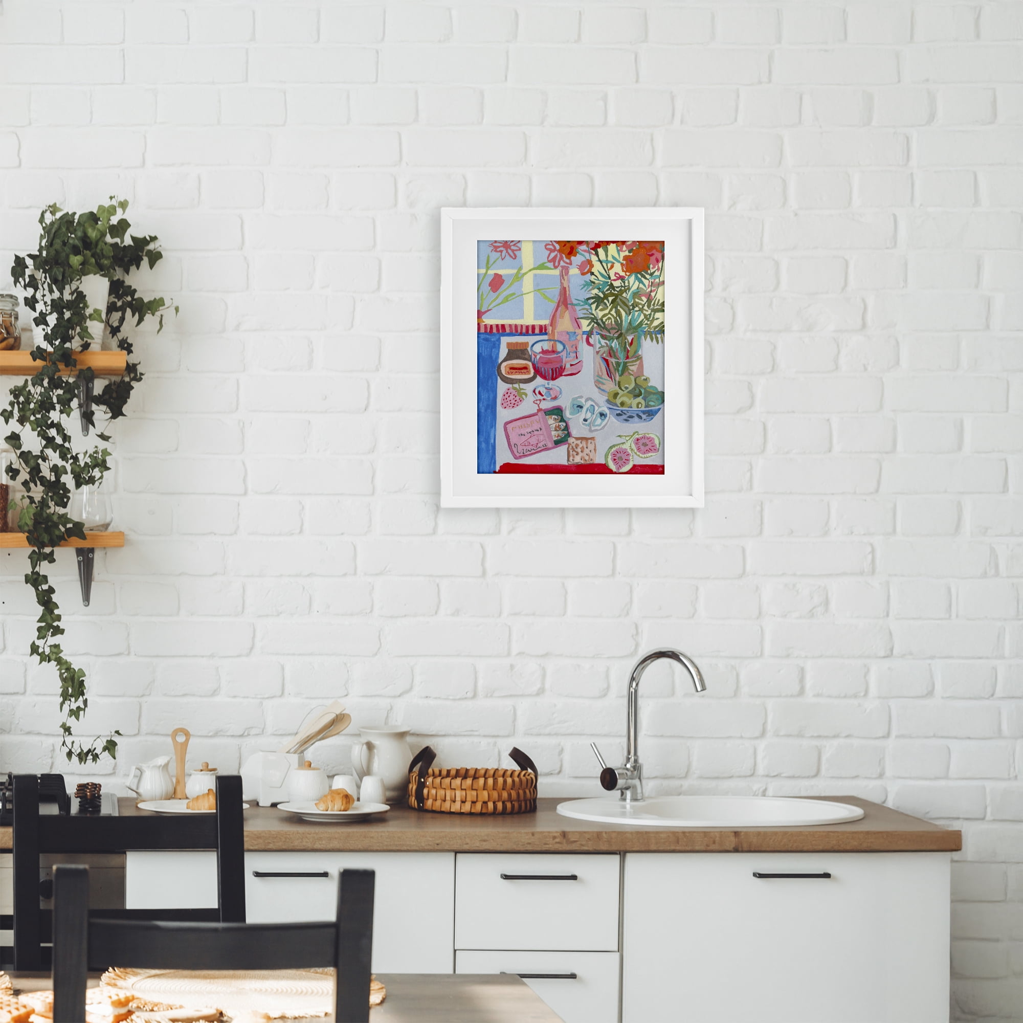 Stupell Industries Red & Blue Table Setting White Framed Print Under Glass, design by Melissa Wang