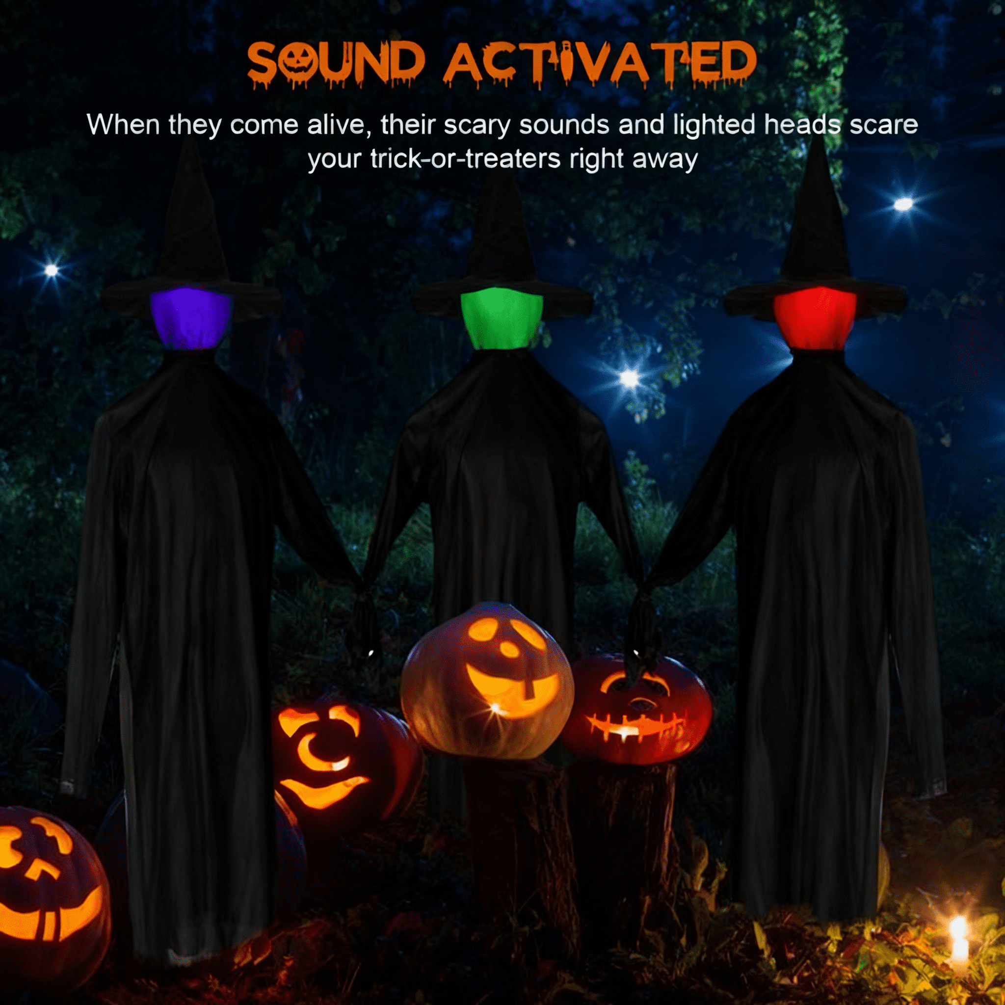 63" Halloween Standing Decoration, LED Lighted Head & Scary Sounds, Weather-Resistant Synthetic Fiber for Yard/Garden