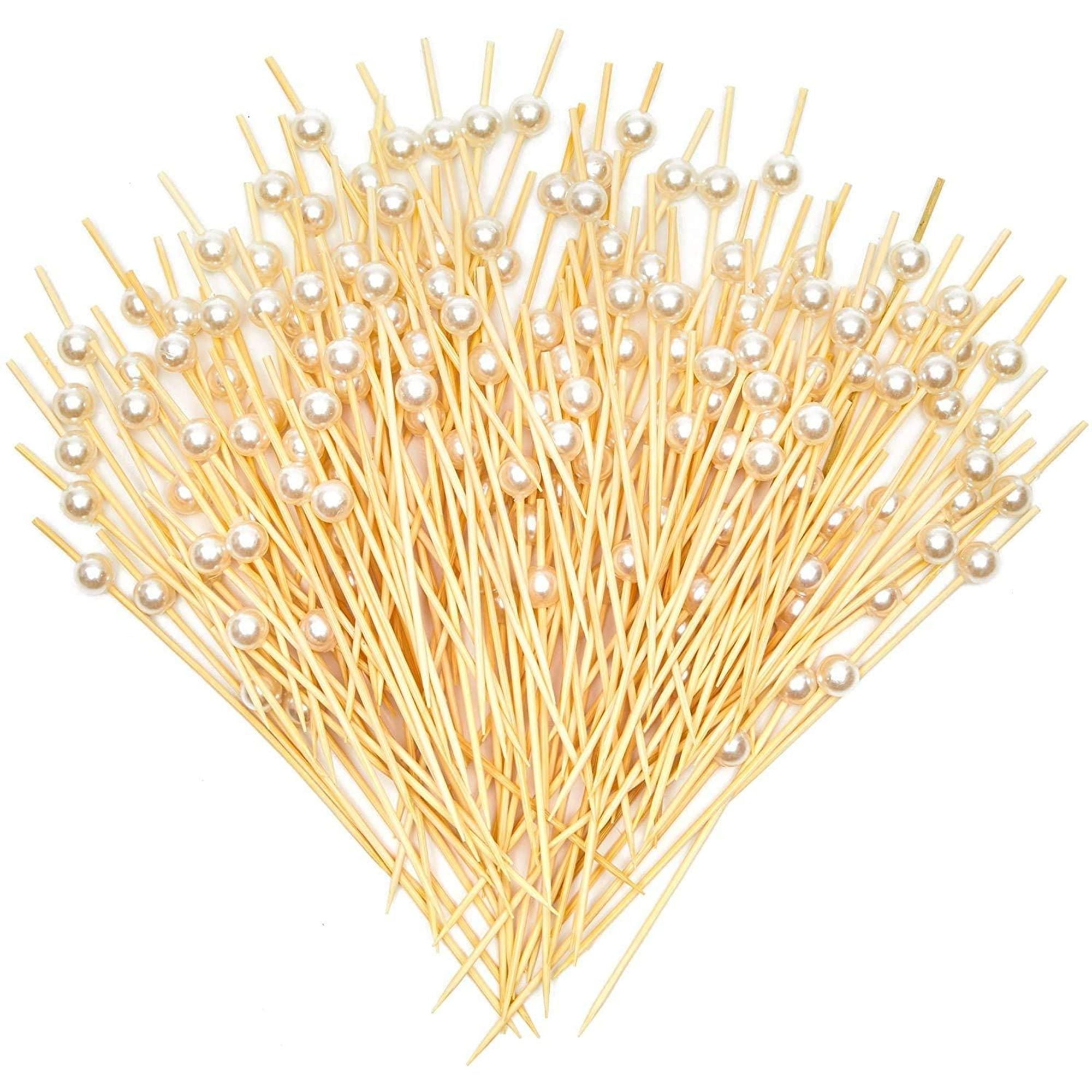 Bamboo Toothpicks White Pearl Cocktail Picks 4.7 In, 150 Pack