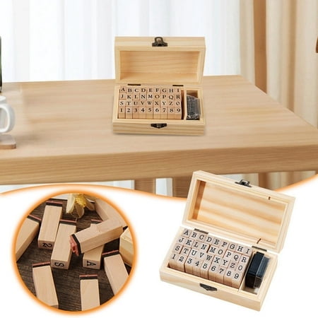 Typewriter Toy Stamp Set 36 Alphanumeric English Letters Retro Wooden for DIY Scrapbooking Journaling Notebook