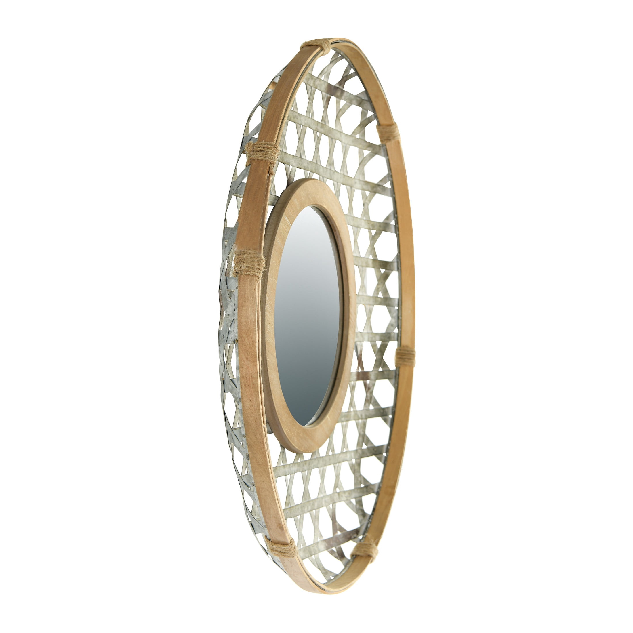 Creative Co-Op Round 2 Tone Lattice Metal Framed Wall Mirror, Wood and Galvanized Finish