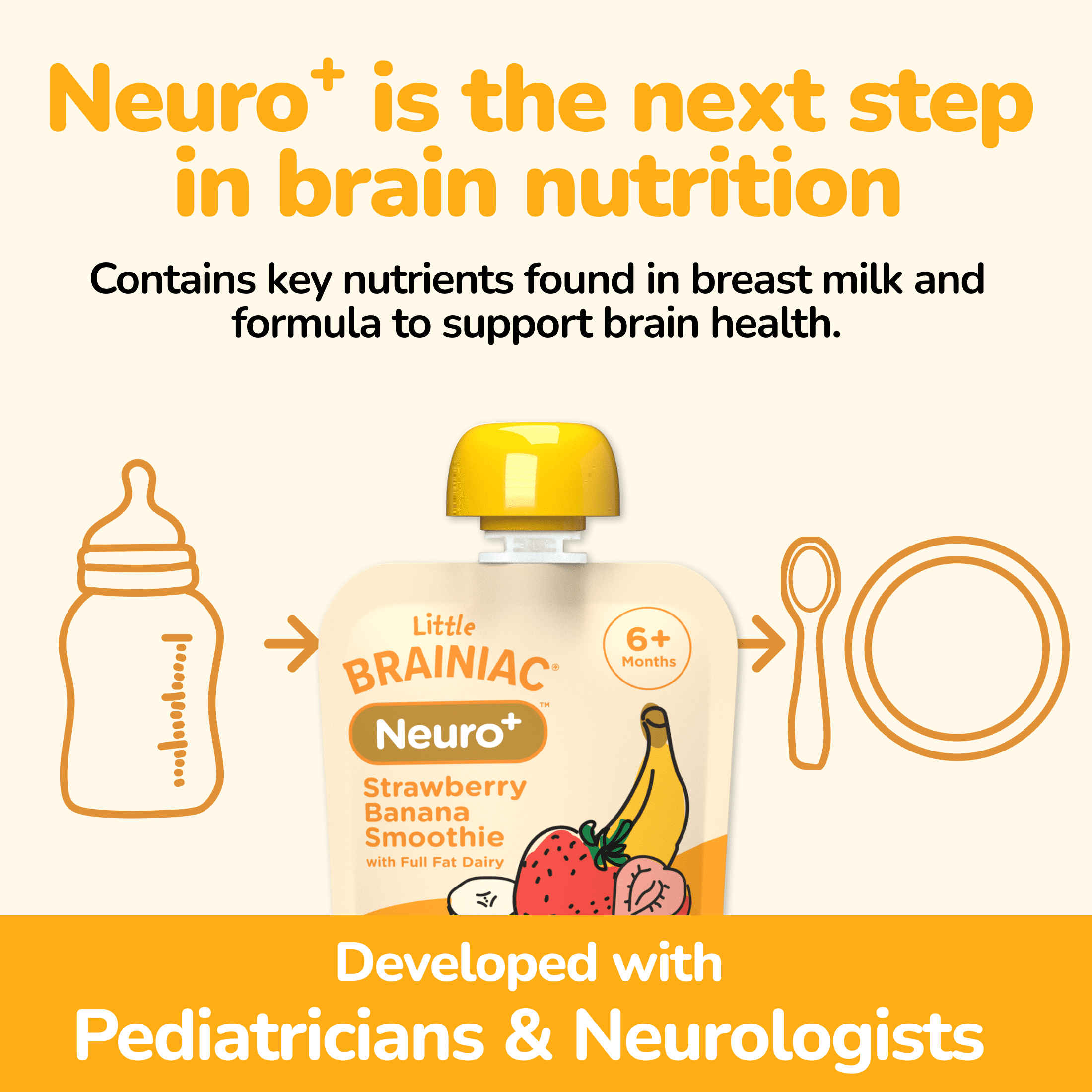 Little Brainiac Neuro+ Smoothie Baby Food Pouch with Omega-3s, Strawberry Banana, 3.5oz, 6ct