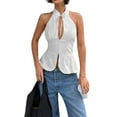 thumbnail image 2 of Hauts d'Été pour Femmes Sans Manches à Découpe Nœud Dos Nu Blouse de Sortie Blanche P, 2 of 9